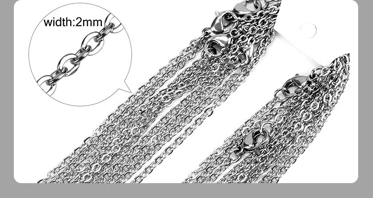 LUXUSTEEL 10Pcs/Lot Stainless Steel Chains 2mm/1mm O Shape Rolo Link Cuban Long Necklace For Women Pendant DIY Jewelry Wholesale