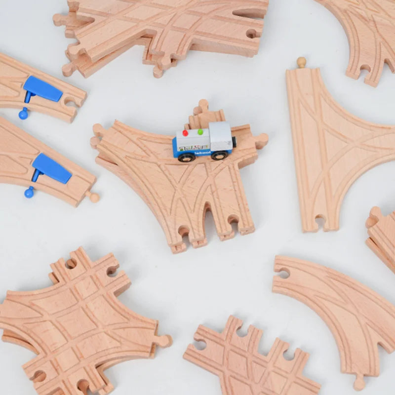 New Wooden Railway Track All Kinds Fork Rail Bifurcation Beech Wood Track Accessories Fit for Thomos Wooden Train Tracks Toy