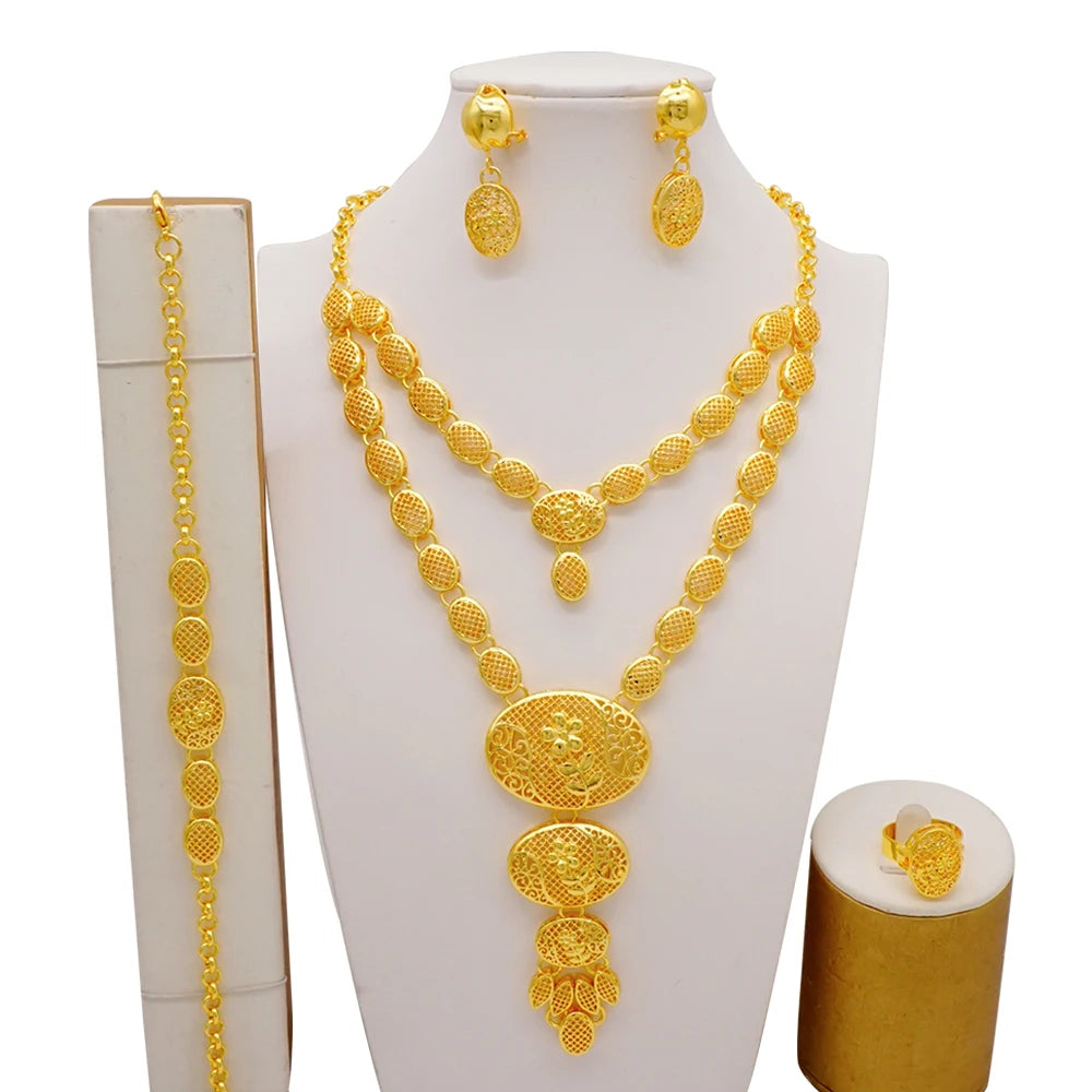 Ethiopian Fashion Women's Jewelry Set African Wedding Jewelry Set Necklace, Bracelet, Earrings, and Ring Set
