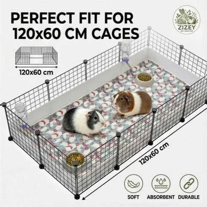 Reusable Small Animal Cage Pad, 47in×24in, Guinea Pig Cage Liner, Reusable Bedding Perfect Fleece Liner for Guinea Pig & Rabbit