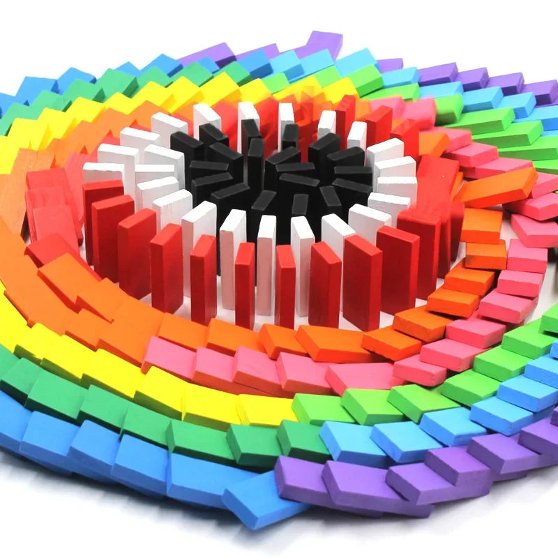 120/240Pcs Children Color Sort Rainbow Wooden Domino Building Blocks Kits Early Bright Dominoes Games Educational Toys Gifts
