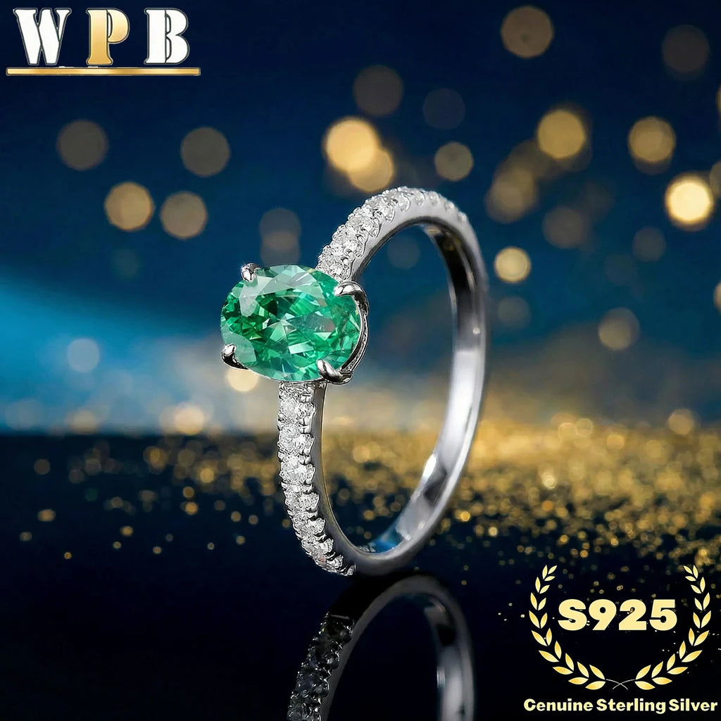 S925 Sterling Silver Ring 5x7mm Sparkling Oval Cut Paraiba Green&Blue CZ Luxury Elegant Gift for Valentine's Day and Birthday‌