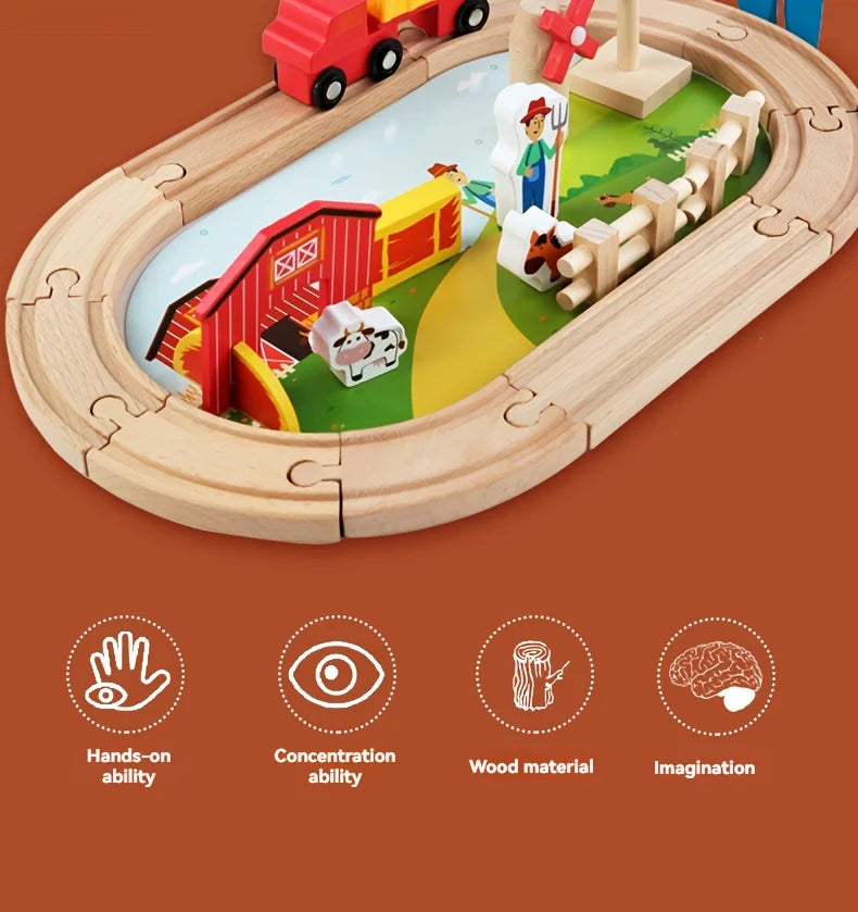 Wooden Rail Car Toy Children's Train Puzzle Assembly Early Education Toy Boy and Girl Birthday Gift Set