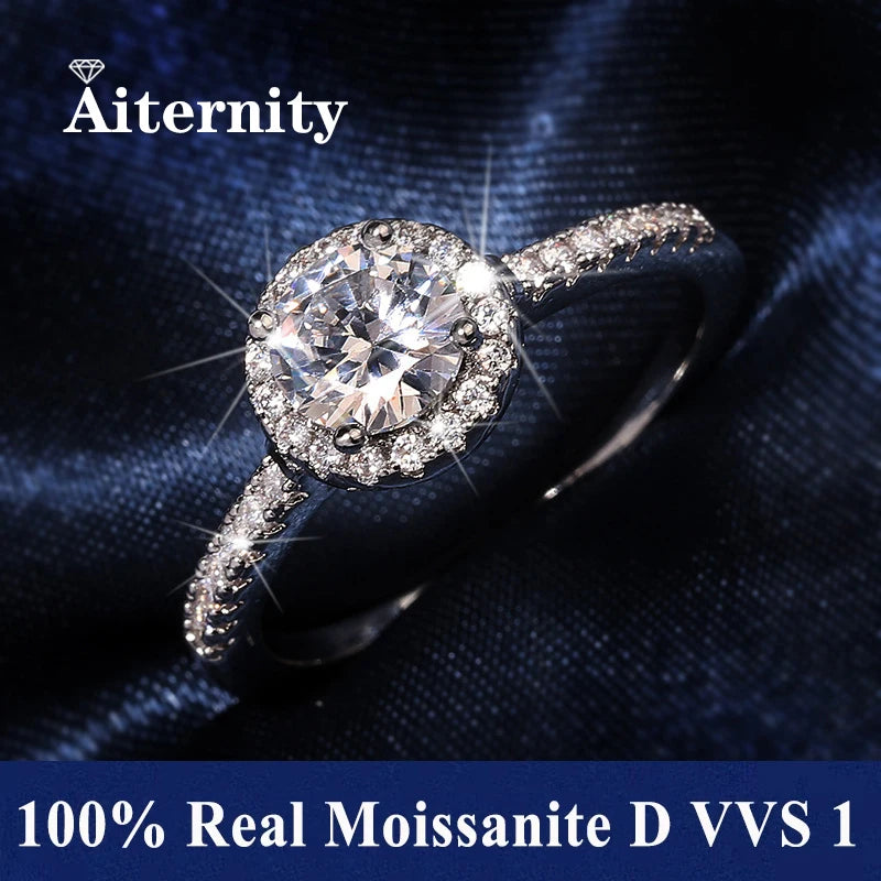 100% Real Moissanite Ring D VVS1 Pass Diamond Test Pen Adjustable Size S925 Sliver GRA Certificate Wedding Rings for Women