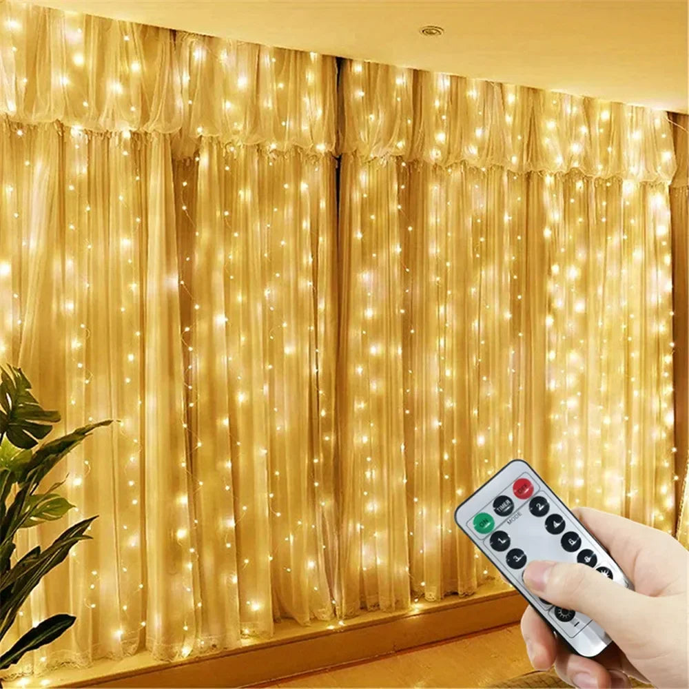 1pc 6x3/3x3/3x2/3x1m USB LED Curtain String Lights Bedroom Christmas Garland Fairy Lamp Wedding Party Home Decoration Lighting