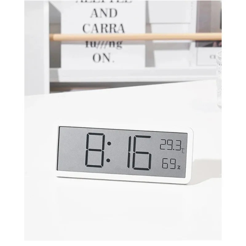 LCD Digital Wall Clock Time Temperature Humidity Display Electronic Desk Clock Battery Powered Home Office Decor