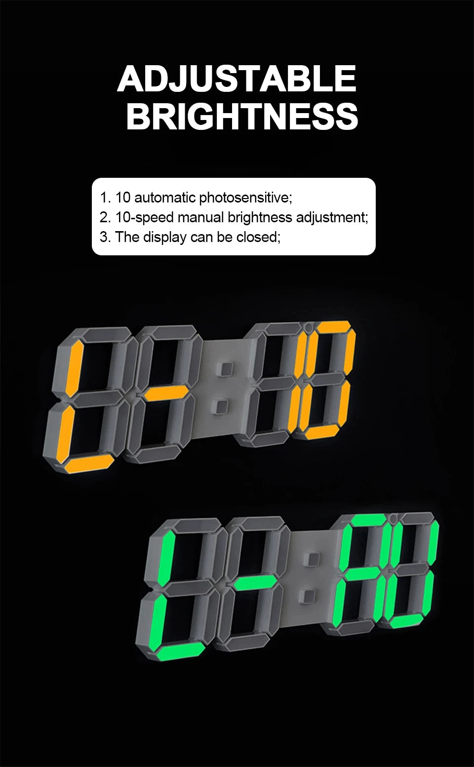 3D LED Digital Alarm Clock USB Charging Luminous Multifunctional Electronic Wall Clock Home Decorative Gift