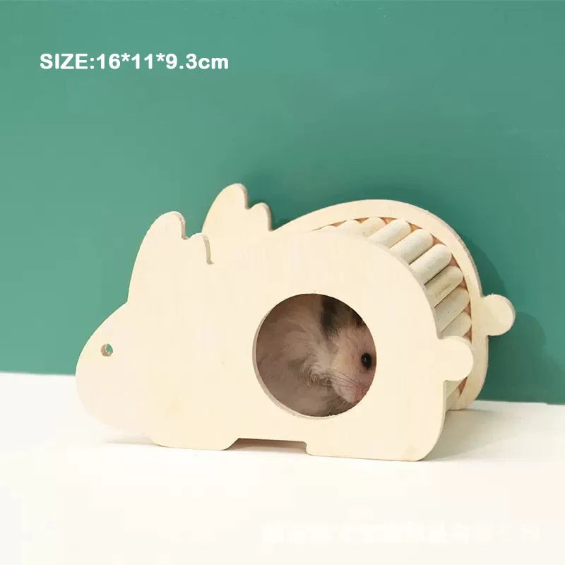 Unpainted Wooden Guinea Pig Hideout Climb House - Hamster Cage Decor Play Tunnel Small Animal Chew Toy Pet Habitat Accessories
