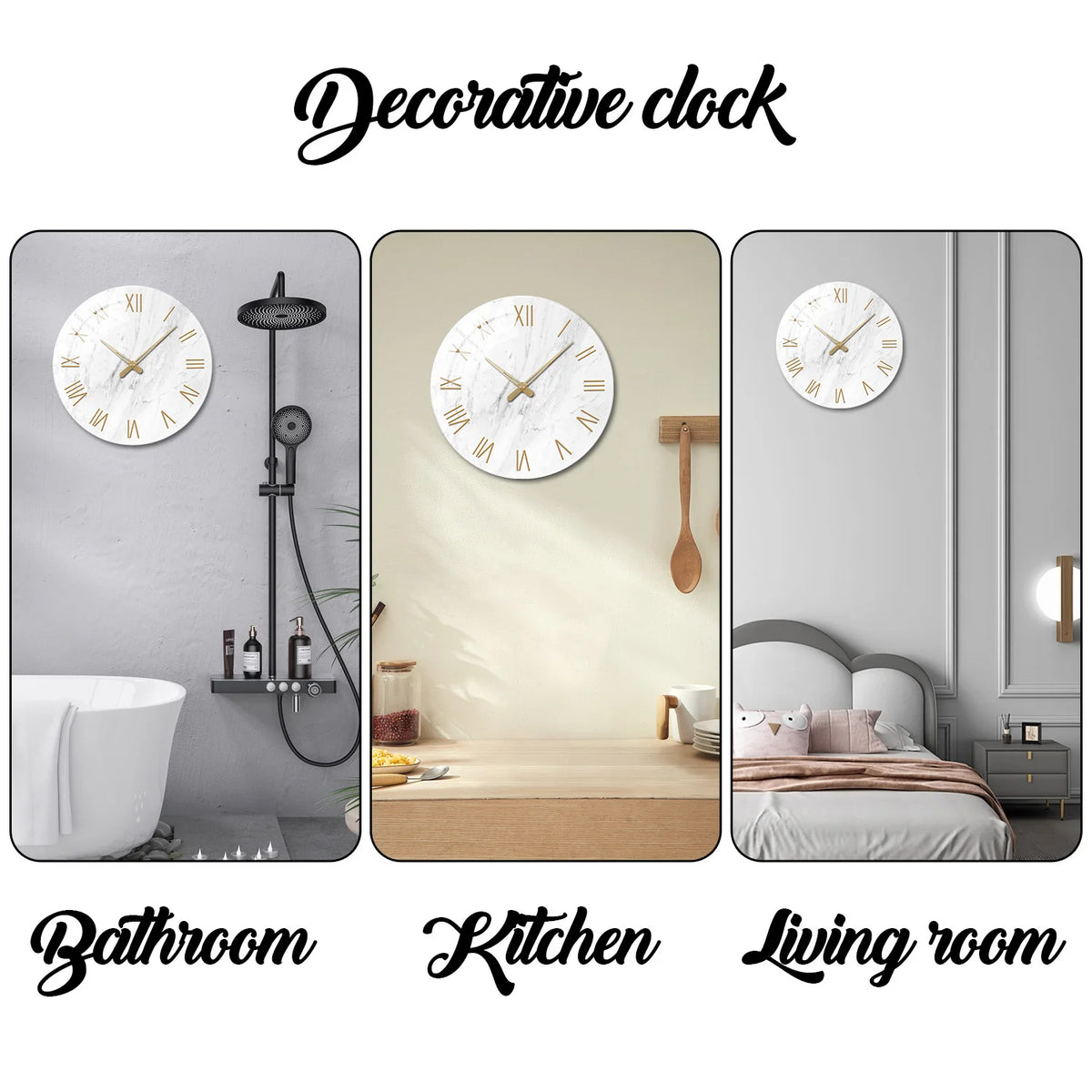 1pc 12 inch tempered glass wall clock, modern simple white marble texture gold Roman numerals design wall clock, home mute clock