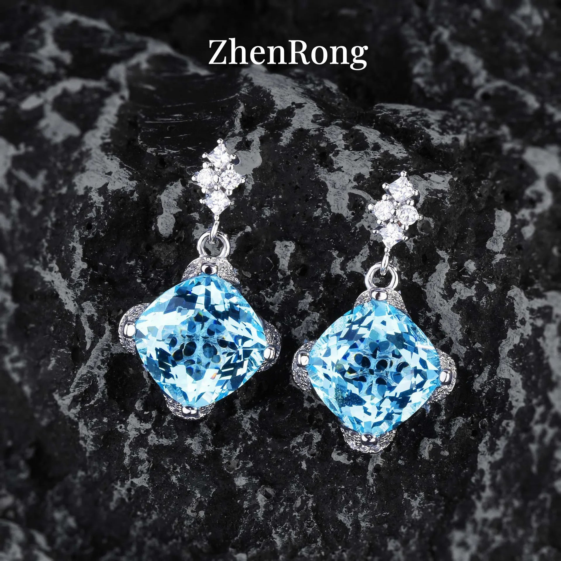 New Women Luxury Simple Bridal Wedding Jewelry Sets 15 Carat Artificial Blue Green Moissanite Pendant Necklaces Earrings Rings