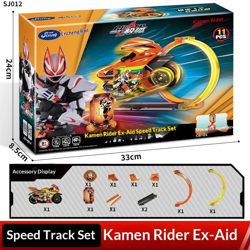 Jiumu Kamen Rider Motorcycle Track Set Inertia Launch Racing Assembly Interactive Play Toy Gift