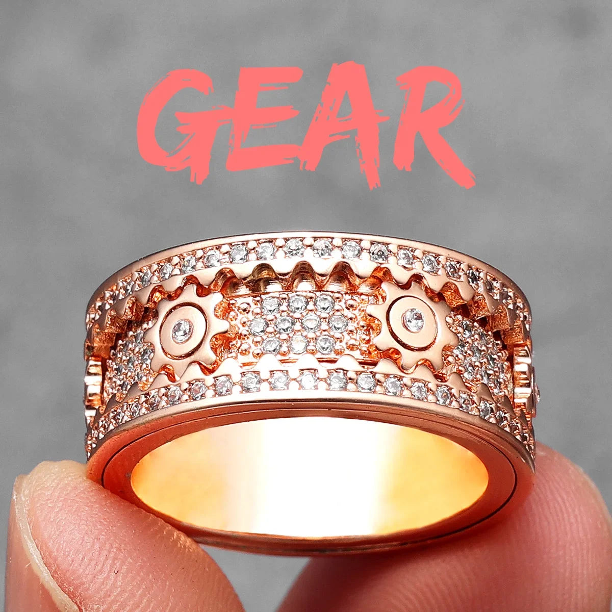 Fidget Spinner Gemstone Gear Men Rings Stainless Steel Women Jewelry Punk New in Rock Hip Hop Fashion Accessories Gift Wholesale