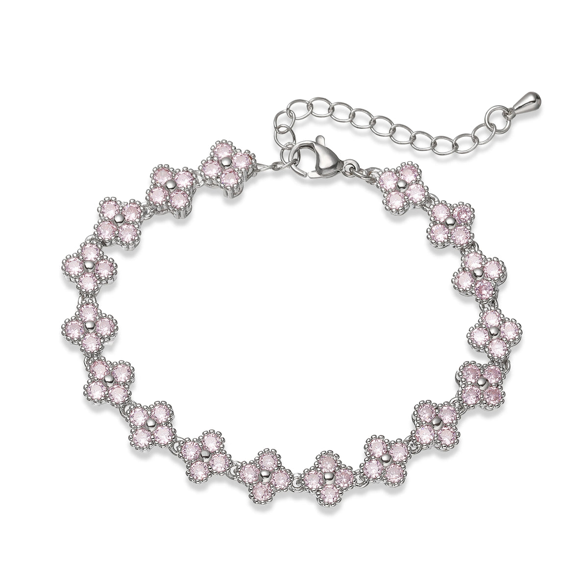 HECHENG, Bijoux Colorful Flower CZ Stone Brass Metal Bracelet/Necklace,Lobster Clasp, Adjustable, Minimalist Romantic Jewelry