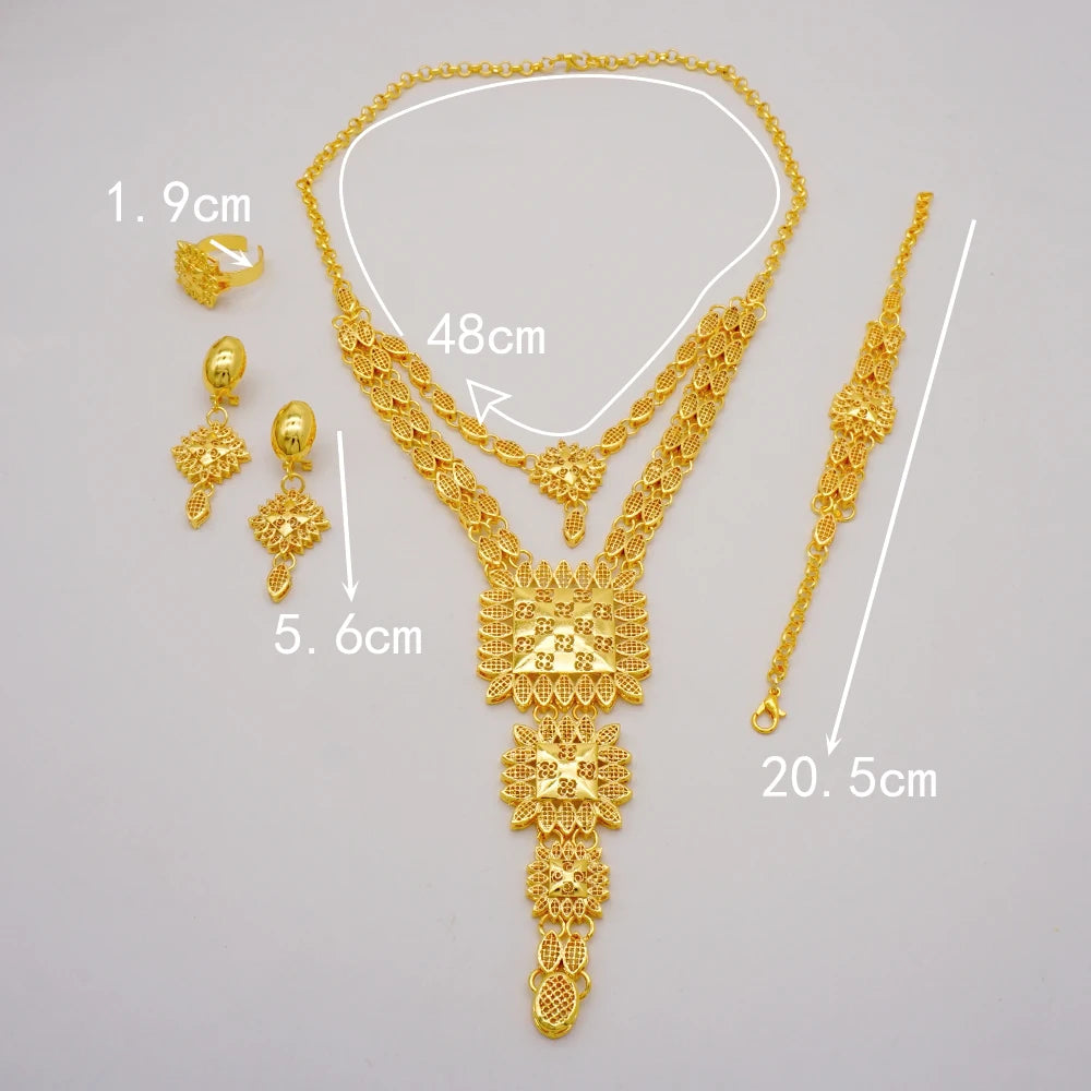 Ethiopian Fashion Women's Jewelry Set African Wedding Jewelry Set Necklace, Bracelet, Earrings, and Ring Set