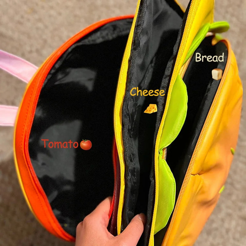 Cartoon Cheeseburger Backpack Multi-Compartment Cute Large Capacity Funny Plush Hamburger Burger Backpack Daypack for Kid Adult