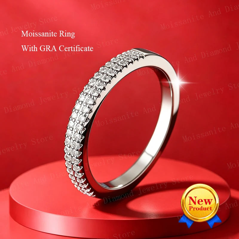 Pass Diamond Tester Pen Moissanite Ring Full Moissanites Around for Women S925 Silver Wedding Diamonds Band Stackable Ring