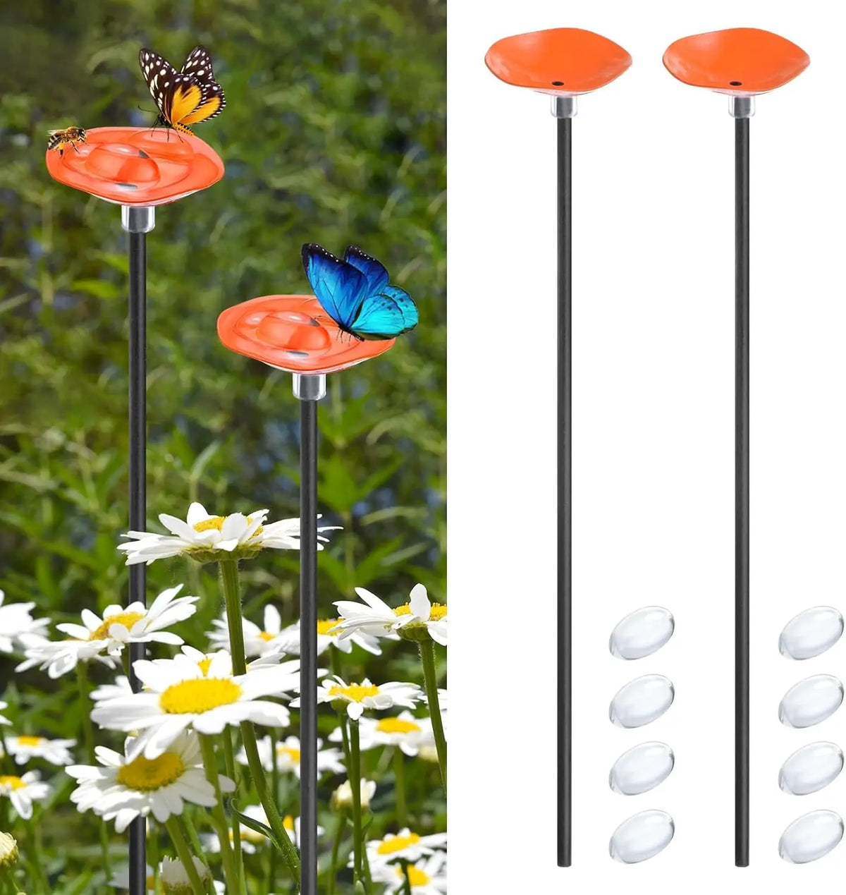 2Pcs Vibrant Floral Bee Water Station with Beads Outdoor Garden Insect Butterfly Drinking Cup Hummingbird Feeder Yard Art Decor