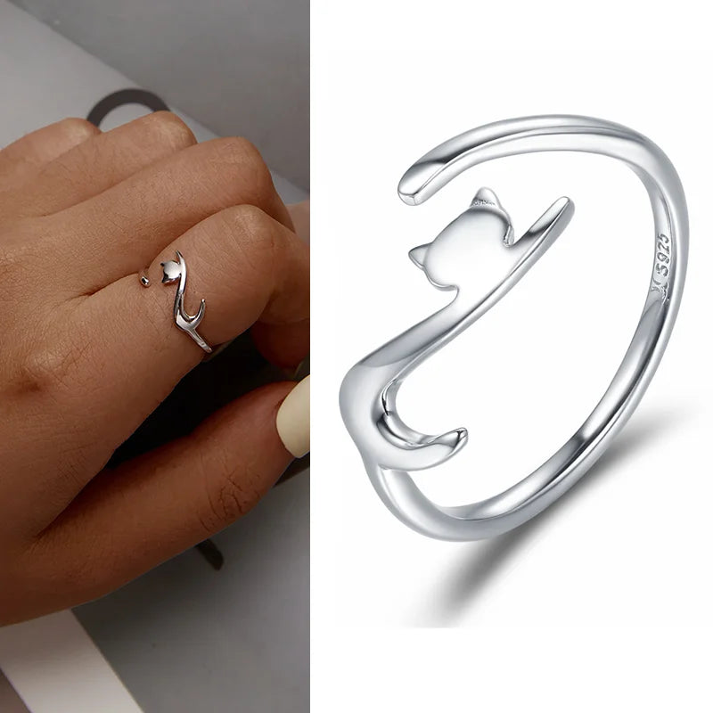 WOSTU Real 925 Sterling Silver Open Ring Finger Adjustable Size Wedding Rings For Women Engagement Fashion Silver Jewelry Gift