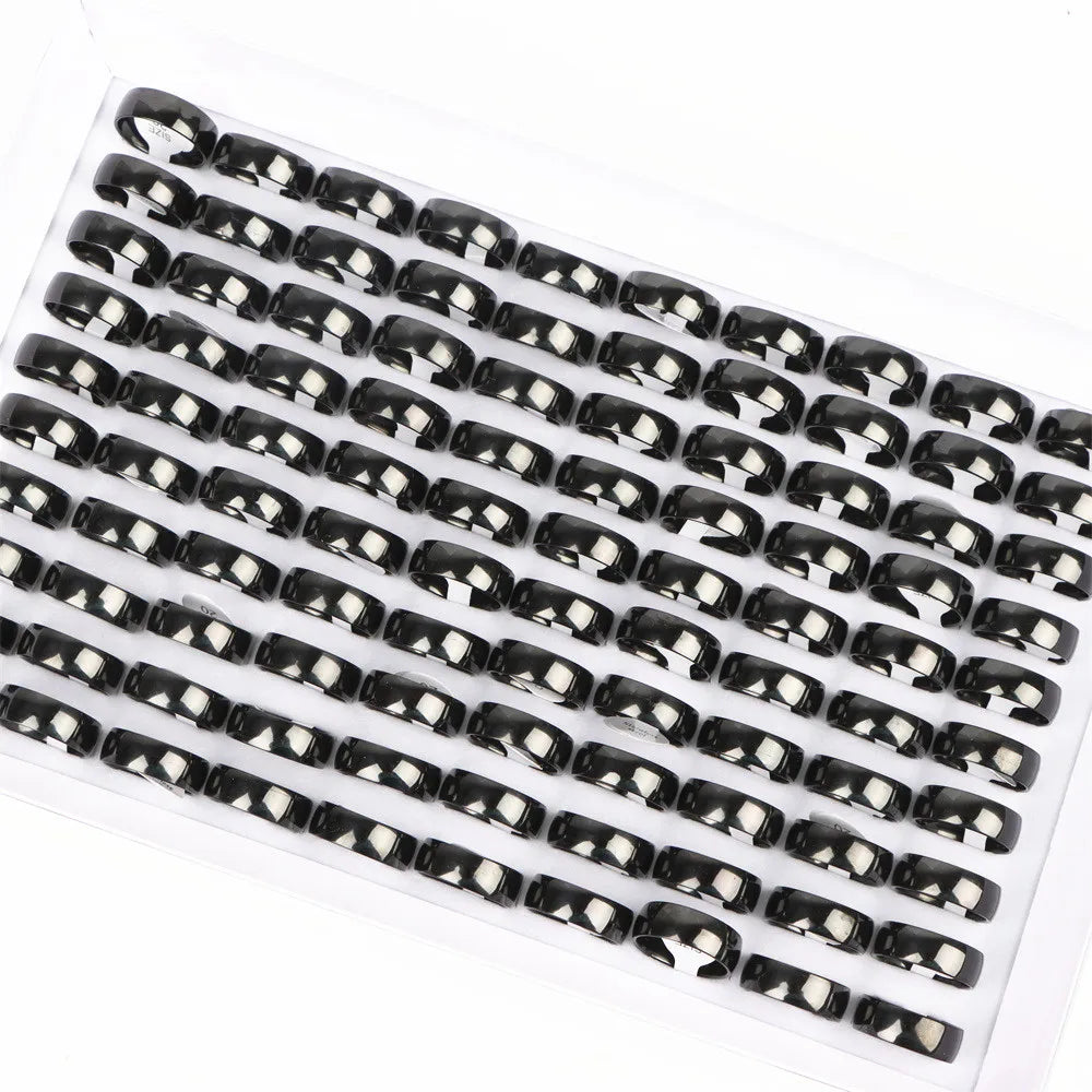 100Pcs/lot Fashion Smooth Stainless Steel Rings For Women Men Width 2-8mm Simple Lovers Jewelry Party