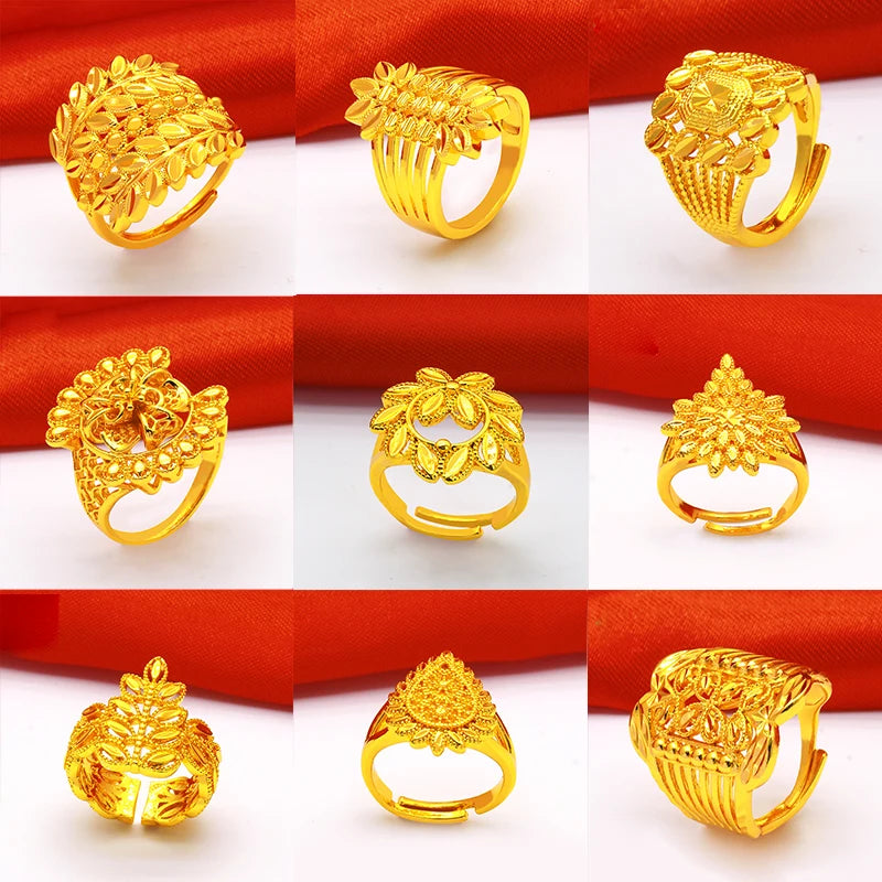 ANIID Dubai Gold Color Ring For Women Resizable Brazilian Wedding Bride Arabic Ethiopian Finger Ring Nigerian Jewellery Moroccan