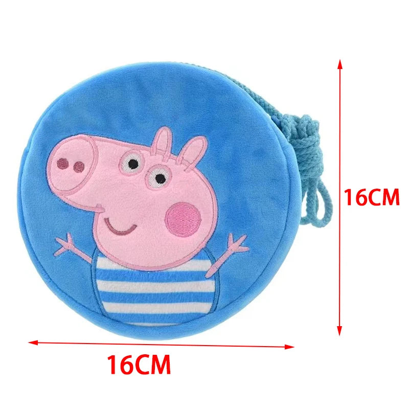 16cm/6.29in Peppa Pig Figure Plush Rounded Backpack Toys George Kindergarten Cartoon Shoulder Bag Coin Purse Children's Gift