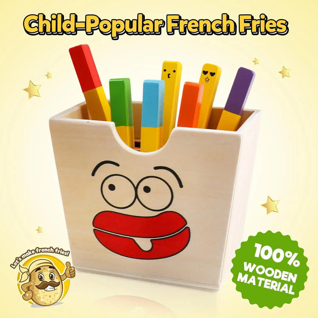 Todders Montessori Toy Wooden Hamburger Sandwich French Fries Sorting Stacking Toys Pretend Play Food Toy Kid Role Playing Games