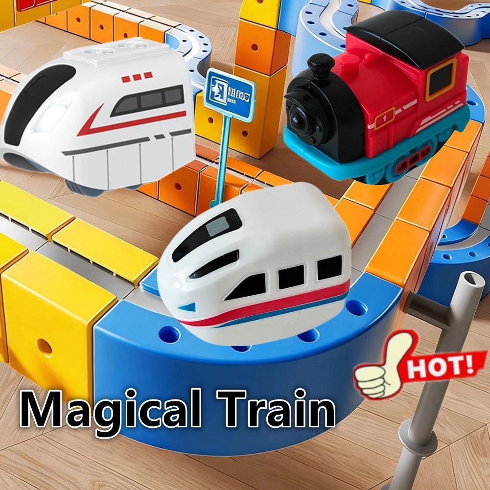 Magical Train DIY Race Car Magical Track Car Toys,Flexible Car Track Track Building Kits 3D Building Tracks Cube Rails Toys