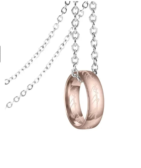 Lord of the one Rings thick chain advanced pearl chain movie with the same necklace ring hip-hop 3D carving inside and outside.