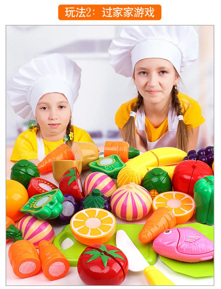Children Kitchen Pretend Play Set Simulation Cutting Fruit Vegetable Food Cooking Miniature Thing Interactive Girl Kid Gift Toy