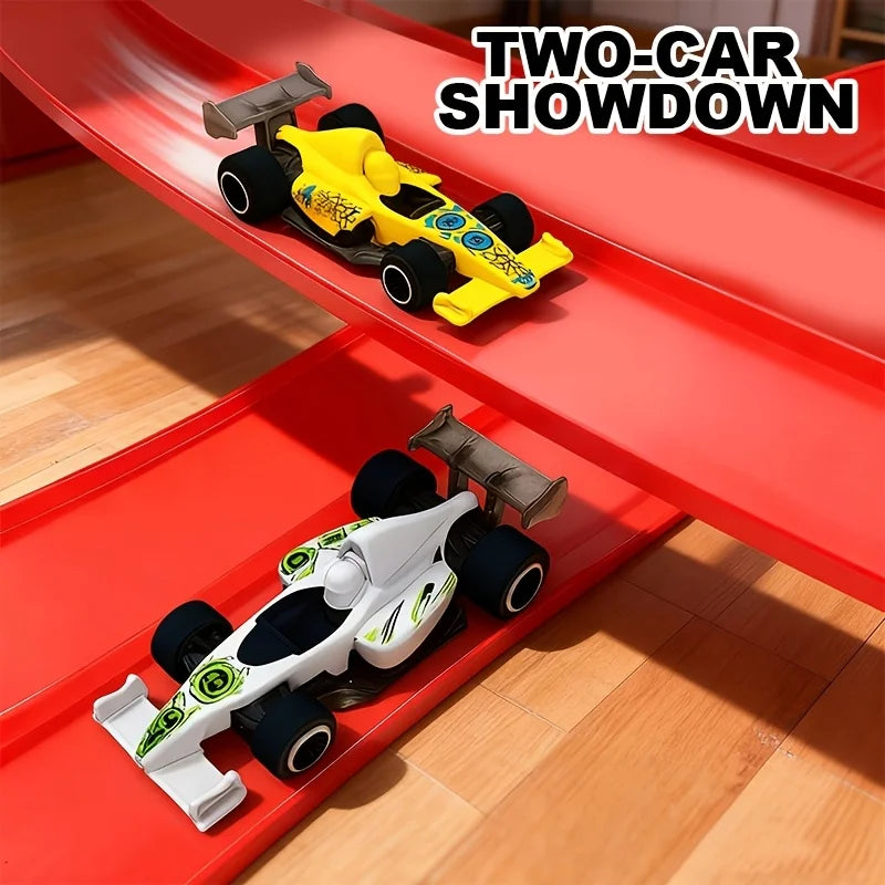 Flexible Race Track Toy Set | 4 Cartoon Cars, 360° Bendable Track, Indoor & Outdoor STEM Play