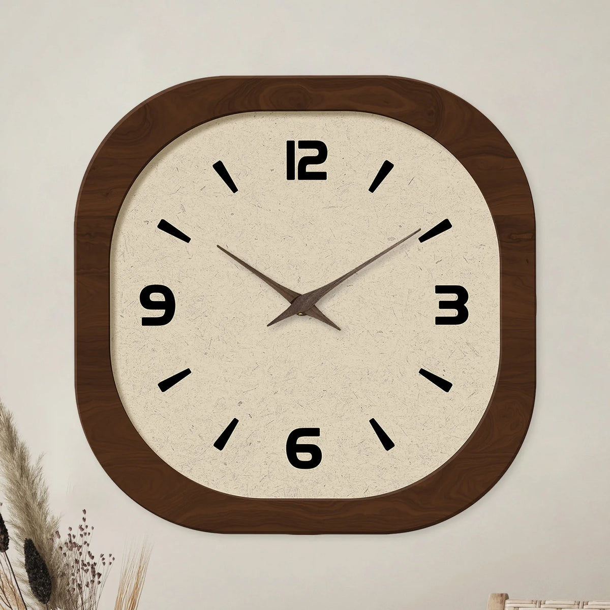 French-Style Retro Cream Crystal Porcelain Square-Shaped Simple Pattern Wooden Wall Clock for Living Room, Bedroom, Kitchen, Home Decoration, Silent Quartz Clock, Holiday Gift, 12 Inches, 14 Inches 16inch (Battery Not Include