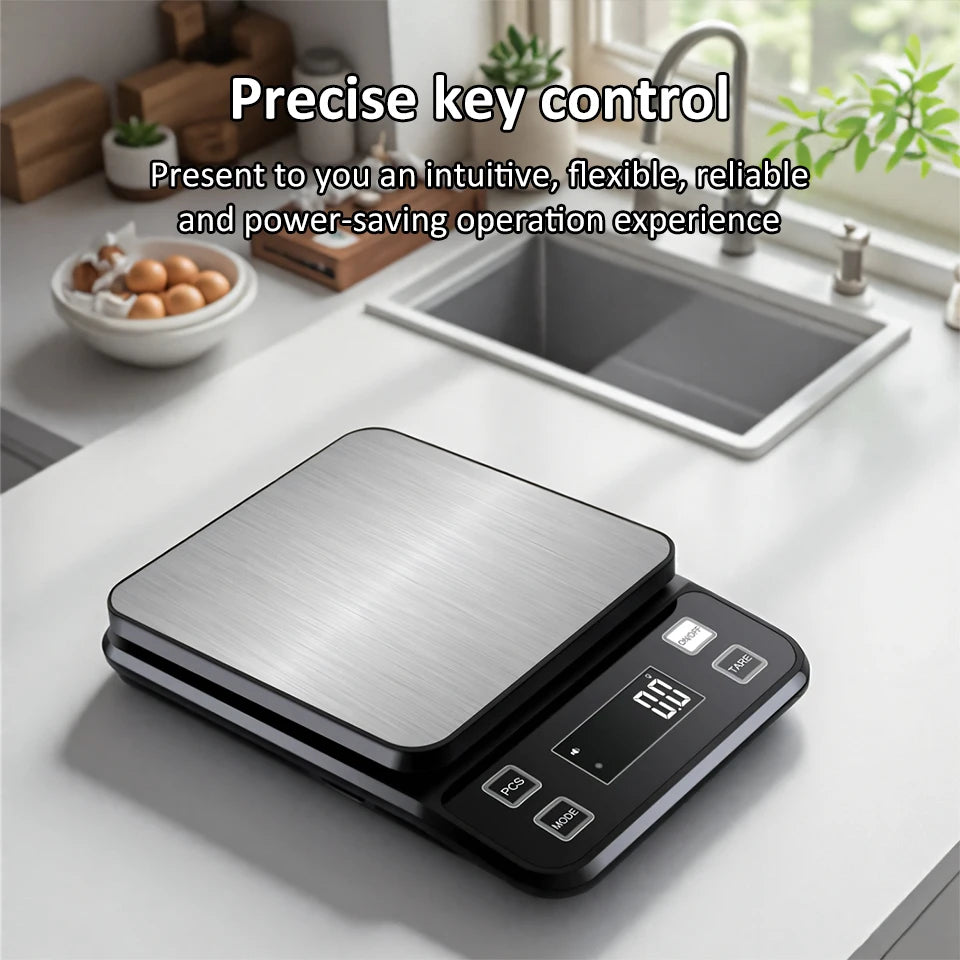 3/5/10kg 0.1g Food Scale Digital Electronic Kitchen Scale Fully Waterproof Stainless Steel Scale Food Snack Weighing Baking Tool