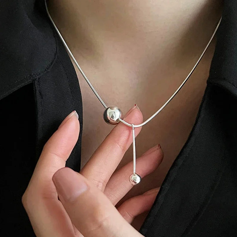 VENTFILLE 925 Sterling Silver Bead Geometry Necklace for Women Girl Korean Design Versatile Choker Jewelry Dropship Wholesale