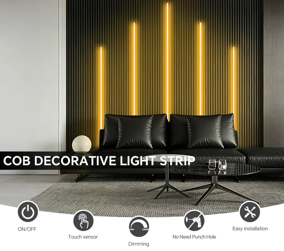 Touch Dimmable Black PCB LED Strip Light COB Tape For Walnut Acoustic Wooden Slat Grille TV Background Wall Panel&Cabinet Decor