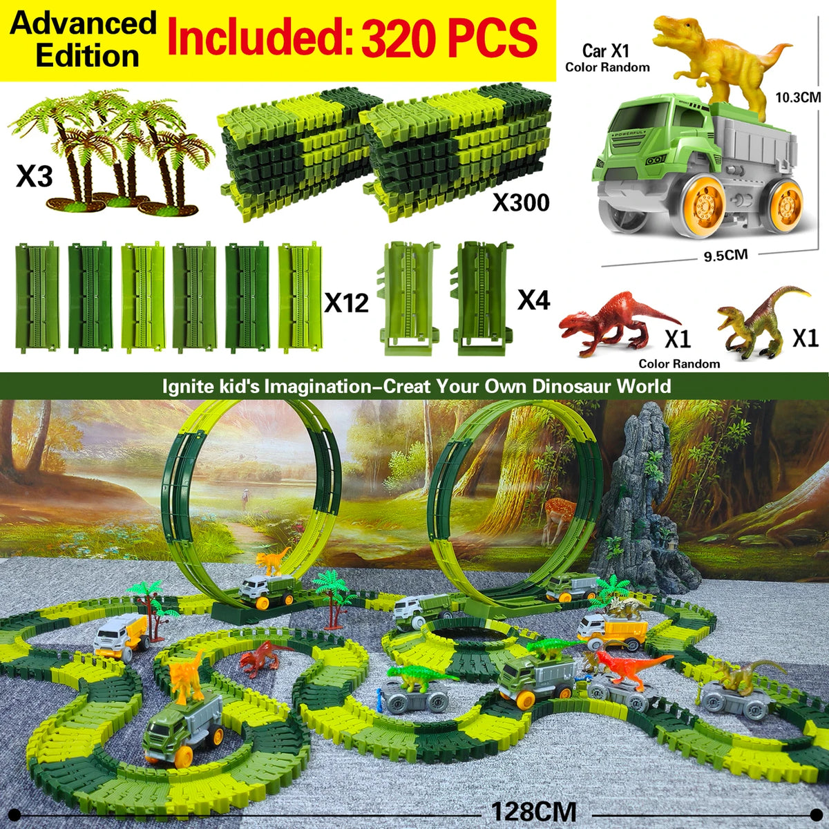 Magic Climbing Track Dinosaur Train Flexible Track Playset Create a Dinosaur World Road Race for Boys 3-9 Years Old Gift