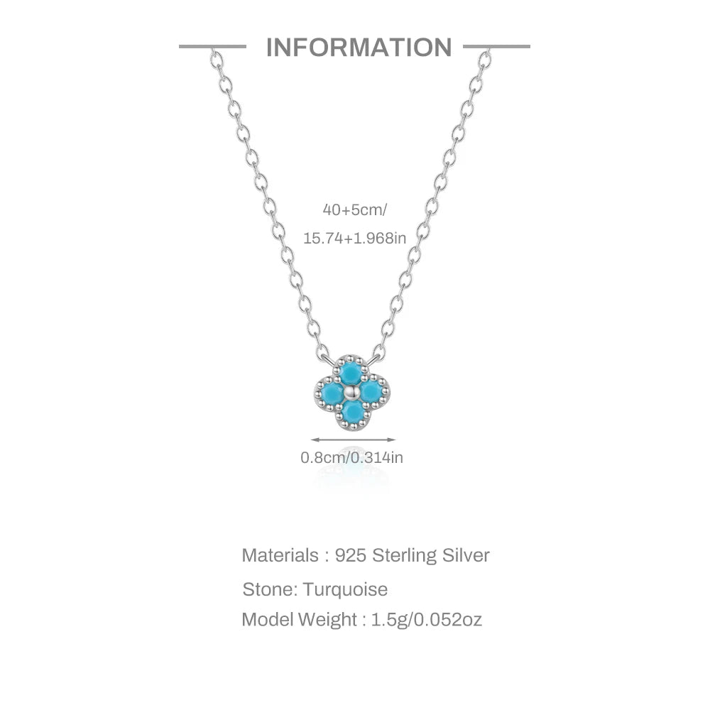 Aide Plata Real 925 Sterling Silver Lucky Lady Necklace European And American Four-leaf Clover Chain Necklace Turquoise Necklace