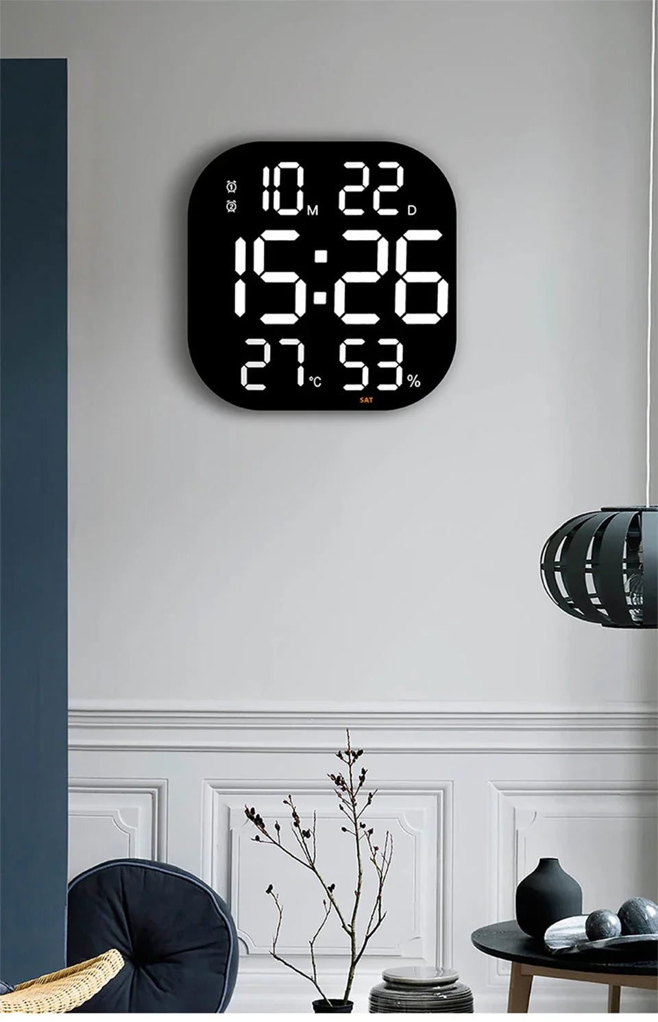 13inch LED Large Digital Wall Clock with Remote Control TEMP Humidity Week Auto Dimmer 12/24H Alarm Clock for Home Office Decor