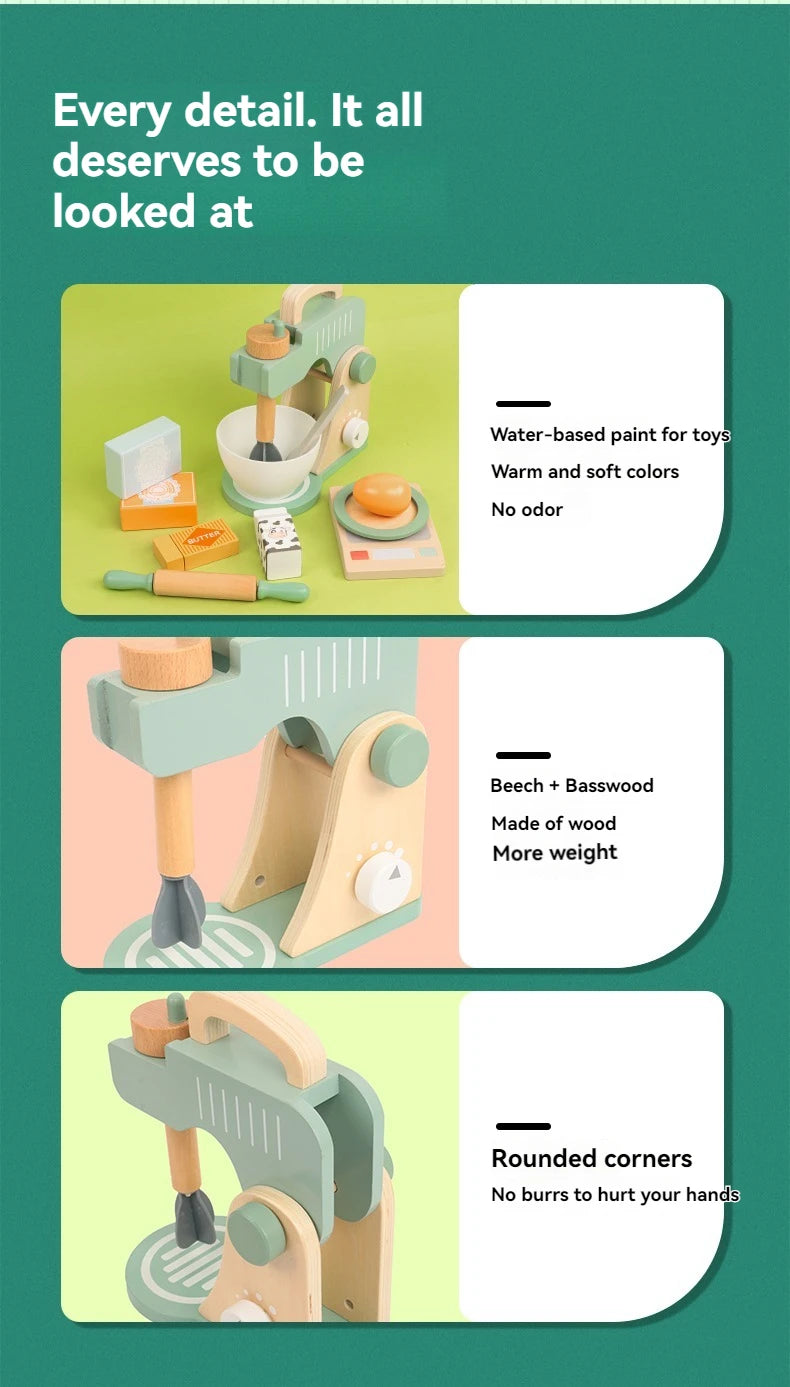 Kid Wooden Kitchen Pretend Play Toy Simulation Wooden Coffee Machine Juicer Toaster Machine Mixer Early Learning Educational