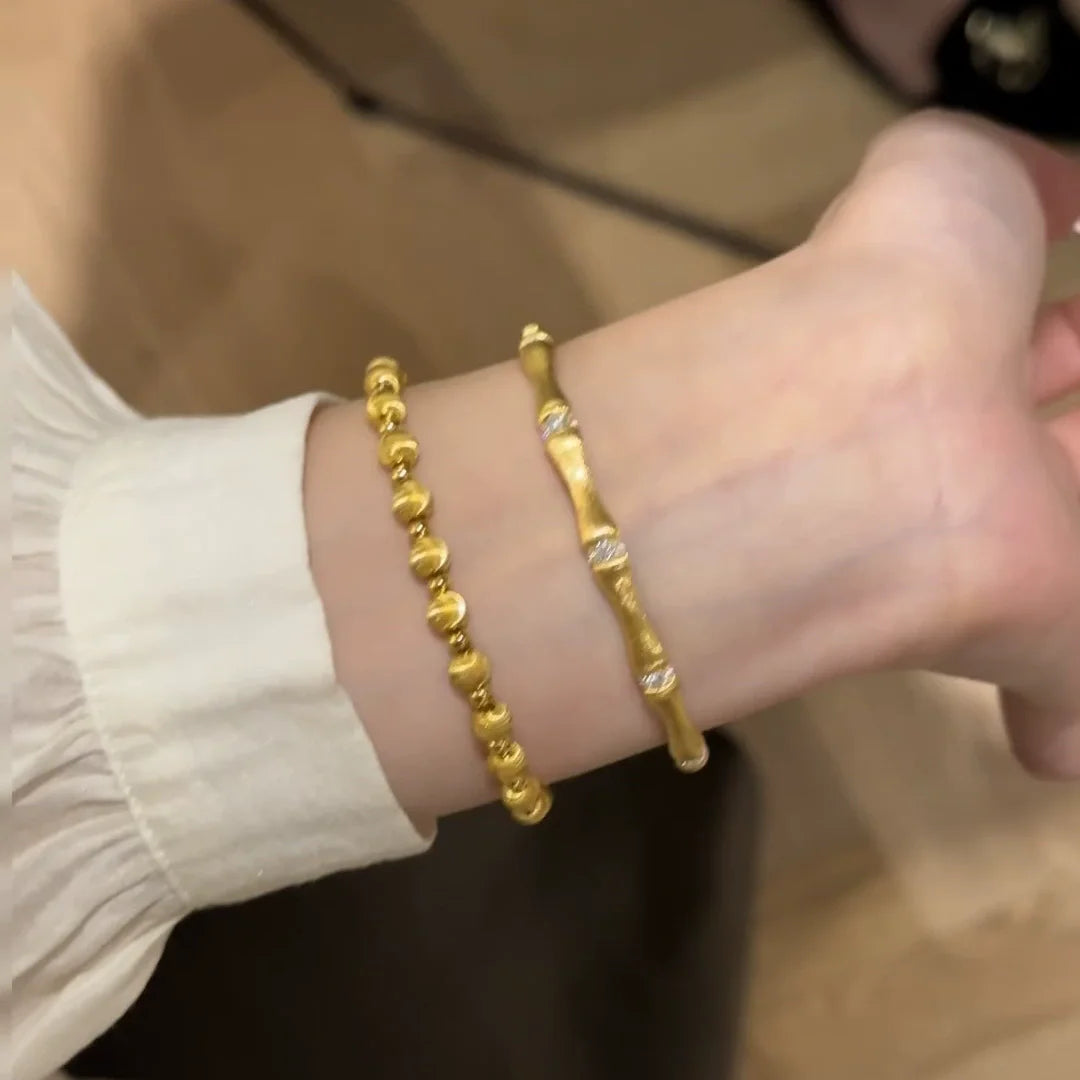 Foydjew Italian Vintage Jewelry Bamboo Design Gold Color Rings Stud Earrings Bracelets Bangles Jewelry Sets For Women
