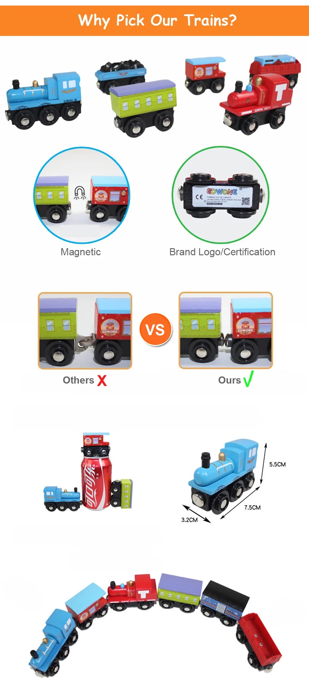 1pcs Magnetic Train Toys Wooden Train Locomotive Car Truck Railway Accessories Fit for Wooden Tracks Toys Gifts