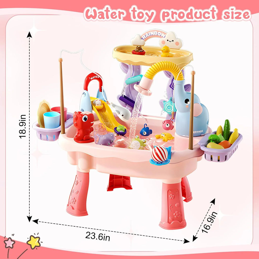 2026 Upgraded Toddler Water Table Kitchen Play Sink Toy Electric Pump Running Water Sensory Fishing Game Summer Outdoor Toys