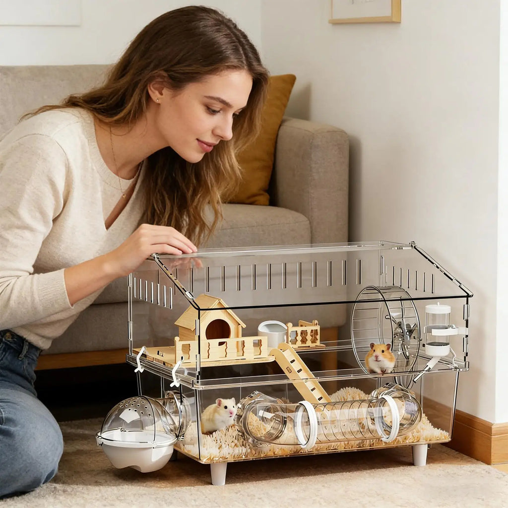Large Hamster Cage 17.7x11.8x13.5 in Enrichment Detachable Crate Pet Mouse Cage for Outdoor Travel Pet Small Animal House Play