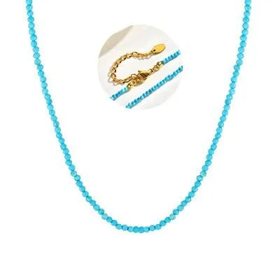 Unique Colored Natural Stone Necklace,Women's Stainless Steel OT Buckle Bead Chain Necklaces,Fashion Jewelry Gifts