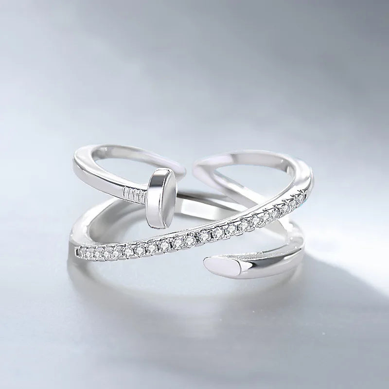 Classic Fashion Couple Ring, Copper Zirconia Women's Adjustable Ring, Fashion Gold Metal Crystal Needle Ring