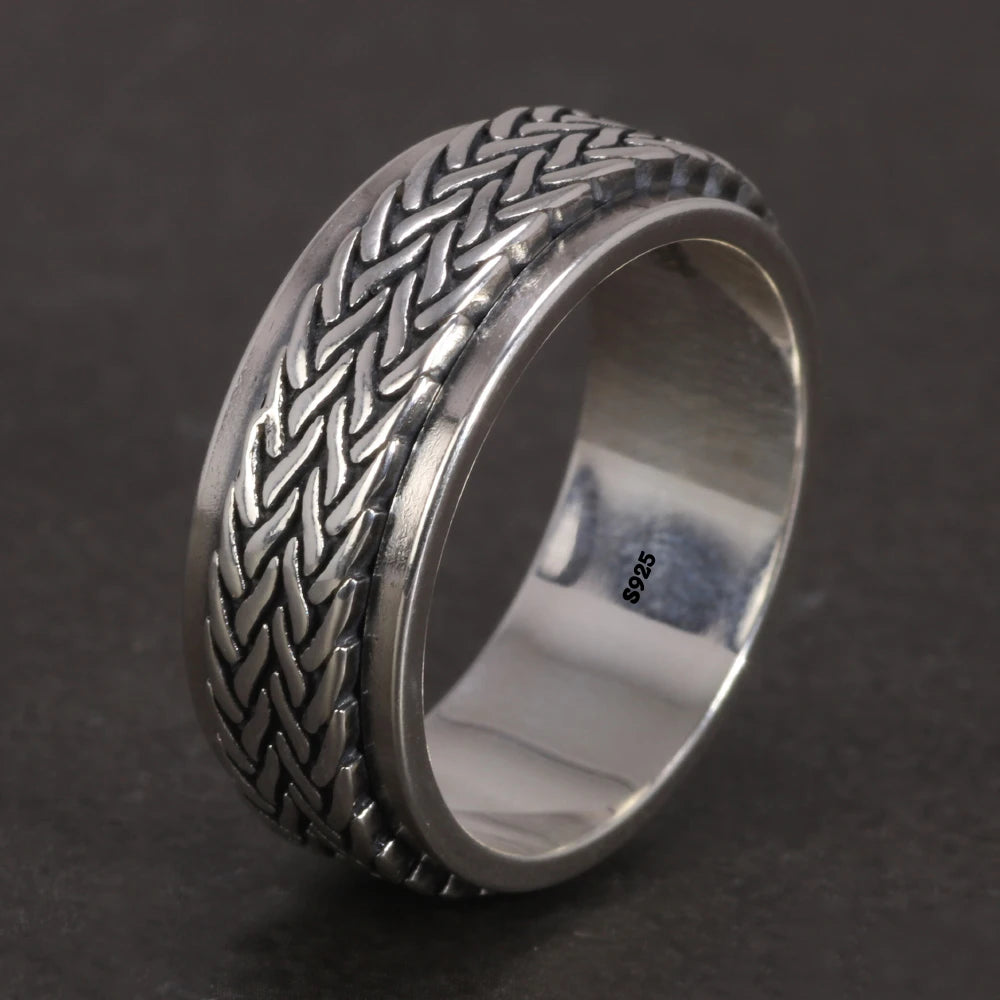 Rotatable S925 Sterling Silver Ring for Men  Vintage Retro Stars Auspicious Cloud Couple Band Women Index Finger Accessories