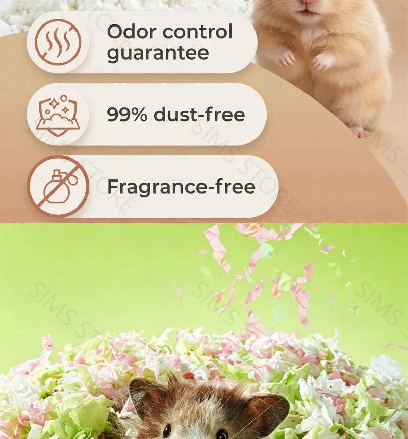 850g Paper Cotton Hamster Bedding Dust-Free Paper Fluff Large Pack Odor Control Super Absorbent Warm Pad for Syrian Hamster