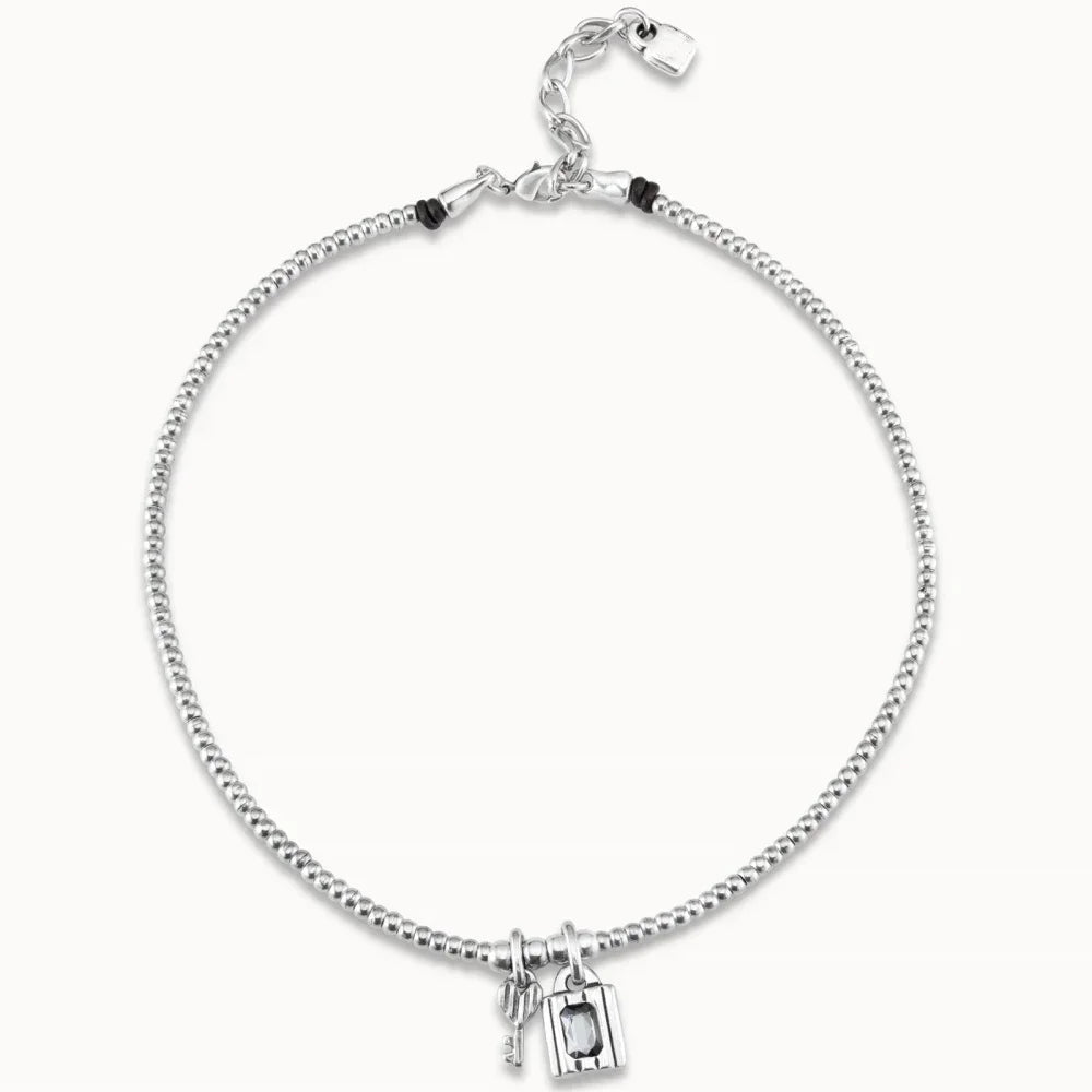 Summer New Grey Crystal Padlock Key Pendant, Silver Bead Necklace, Women's Accessories, Party Gifts for Friends