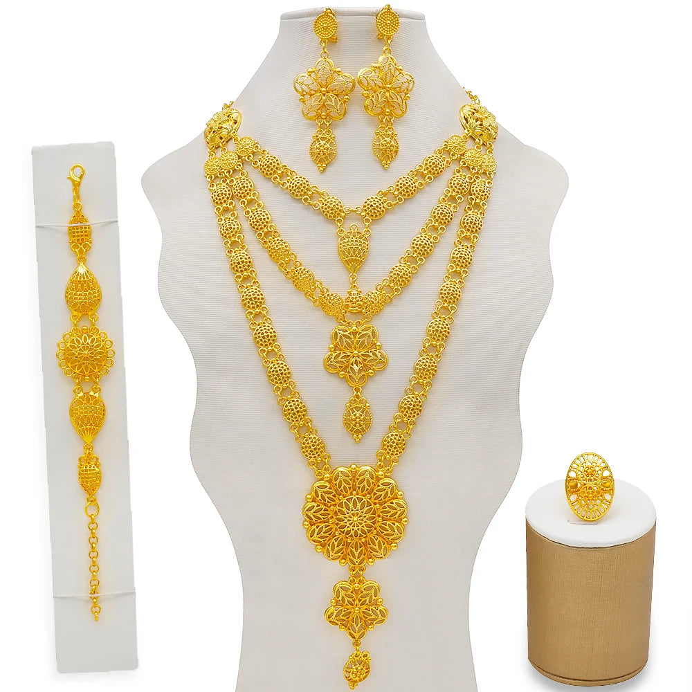 Ethiopian Fashion Women's Jewelry Set African Wedding Jewelry Set Necklace, Bracelet, Earrings, and Ring Set