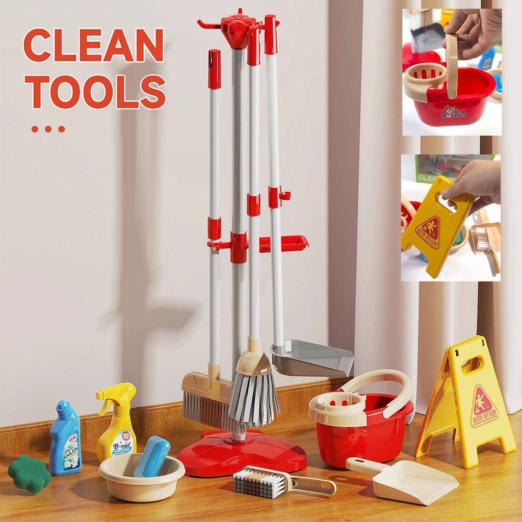 Kids Cleaning Toy Set for Toddlers Mini Broom Dustpan Mop Pretend Play Housekeeping Supplies Kits Montessori Toys Girl Boy Gifts
