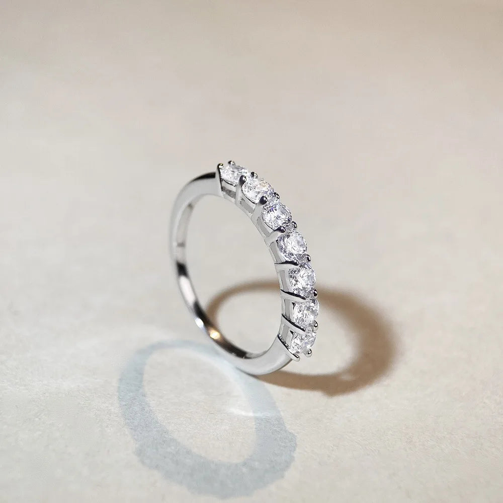 TY 0.7CT 3mm Gemstone Moissanite Rings for Women S925 Silver Matching Wedding Diamonds Band Stackable Ring White Gold Gift